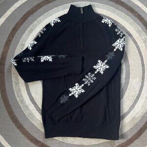 Eddie Bauer Black Long Sleeve Snowflake 1/4 Zip Knit Sweater Woman's Size Small
